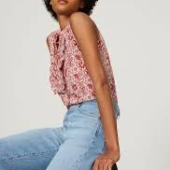 Derek Lam Red Floral Tie Neck Sleeveless Top Women’s Size 38 (US 6) 100% Cotton - Picture 2 of 9